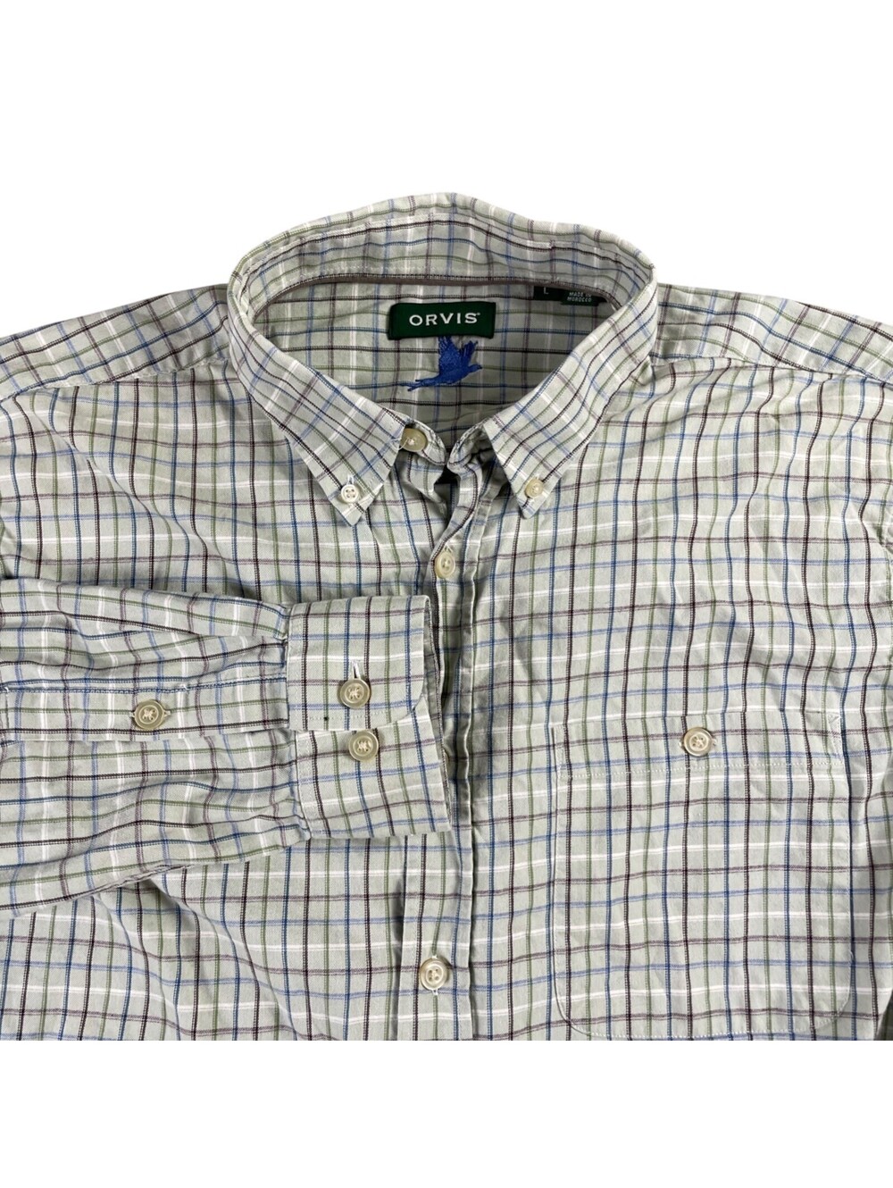 Orvis Country Twill Button Up Shirt Long Sleeve Men's Large Gingham Plaid